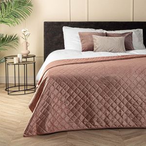 Bedsprei Velvet Ruit - Roze - 250x260 cm van Fresh and Co materiaal: Microvezel - Dekbed-Discounter.nl