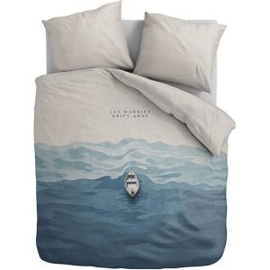 Dekbedovertrek Katoen-Satijn - Drift Away - Lits-Jumeaux (240x220 Cm) - Wit & Blauw & Meerkleurig Katoen-satijn - Landschap - Fresh And Co - Dekbed-Discounter.nl
