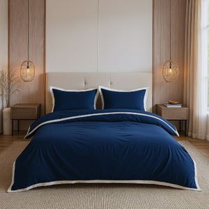 Dekbedovertrek Percale-Katoen - Hotel Emilio - Navy Wit - Eenpersoons (140x200 Cm) - Navy Percale Katoen Katoen - Effen - Dreamhouse - Dekbed-Discounter.nl