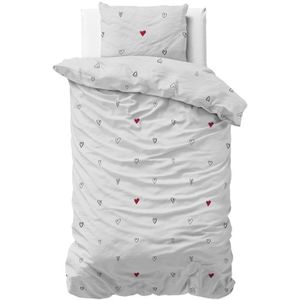 Dekbedovertrek Heartless Dekbedovertrek - Eenpersoons (140x200 cm) - Wit Katoen - Dessin: Patroon - Sleeptime Elegance