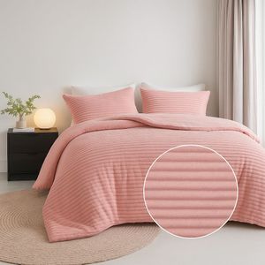 Fresh And Co - Dekbedovertrek Teddy Rib - Zacht Roze - Tweepersoons - 200x200 Cm - Microvezel Teddy