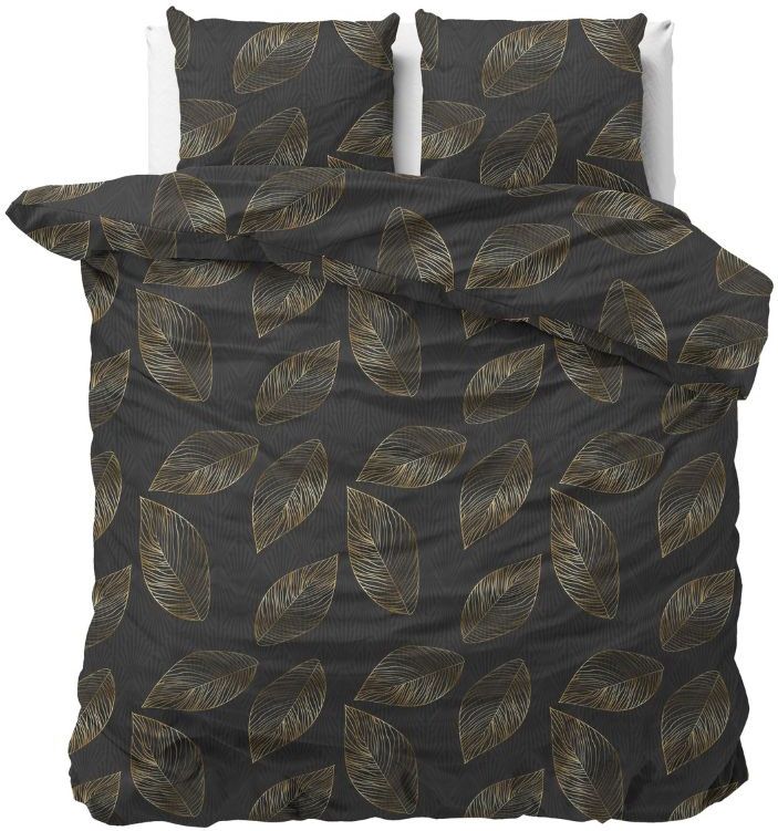 Sleeptime - Golden leaf - Dekbedovertrek - Antraciet - 200x200/260 + 2 kussenslopen 60x70