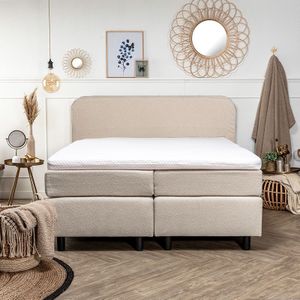 2-Persoons Boxspring Curvy - Teddystof - Creme/ Zand 160x200 cm - Pocketvering - Inclusief Topper - Dekbed-Discounter.nl