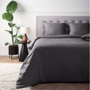 Dekbedovertrek Katoen-Satijn - Antraciet - Tweepersoons (200x200 Cm) - Antraciet Katoen-satijn Katoen - Effen - Presence - Dekbed-Discounter.nl