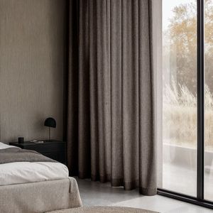Gordijnen met Linnen Look - Haken of Ringen - Taupe maat: 250 x 300 cm - materiaal: Polyether/Velours - Dekbed-Discounter.nl