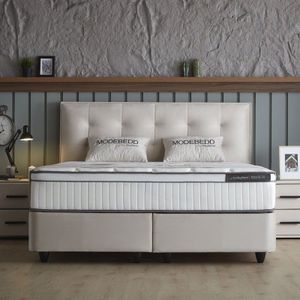 2-Persoons Boxspring met opbergruimte Modebedd - Beige 140x200 cm - Pocketvering - Inclusief Topper - Dekbed-Discounter.nl