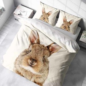 Dekbedovertrek Cute Bunny Dekbedovertrek - Tweepersoons (200x200 cm) - Roze Katoen - Dessin: Dieren - DLC