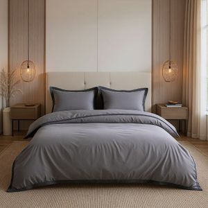 Dekbedovertrek Percale-Katoen - Hotel Emilio - Grijs Zwart - Tweepersoons (200x200 Cm) - Grijs & Zwart Percale Katoen Katoen - Effen - Dreamhouse - Dekbed-Discounter.nl