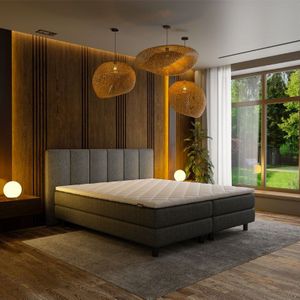 2-Persoons Boxspring Hotel - Wide - Antraciet 180x210 cm - Pocketvering - Inclusief Topper - Dekbed-Discounter.nl