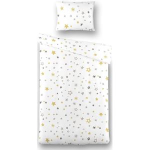 Kinderdekbedovertrek Katoen - 100x135 cm Wit - Dessin: Sterren - Fresh and Co Kids - Dekbed-Discounter.nl