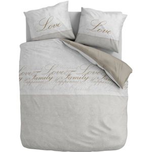Sale: -60% | Dekbedovertrek Love & Family - Eenpersoons (140x200 Cm) - Meerkleurig Microvezel - - Fresh And Co - Dekbed-Discounter.nl