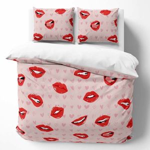 Dekbedovertrek Lips - Tweepersoons (200x200 cm) - Roze Polyester-katoen - Dessin: Romantisch - Dekbed Discounter - Dekbed-Discounter.nl