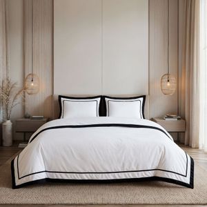 Dekbedovertrek Percale-Katoen - Hotel Gallardo - Wit Zwart - Lits-Jumeaux (240x220 Cm) - Wit & Zwart Percale Katoen Katoen - Strepen - Dreamhouse - Dekbed-Discounter.nl