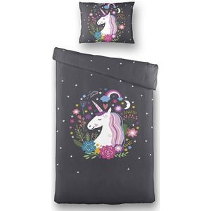 Fresh And Co - Kinderdekbedovertrek - Antraciet & Meerkleurig - 140x200 Cm - Dieren