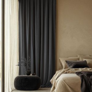 Velvet Gordijnen Verduisterend - Haken of Ringen - Zwart maat: 250 x 300 cm - materiaal: Polyether - Dekbed-Discounter.nl