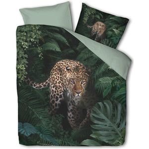 Luna Bedding - Jungle Cheetah - Dekbedovertrek - Lits-Jumeaux 240x220 cm - Roze & Groen - Polyester-katoen