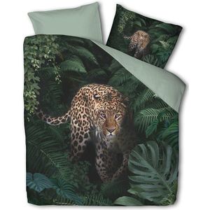 Dekbedovertrek Jungle Cheetah Dekbedovertrek - Lits-Jumeaux (240x220 cm) - Groen & Roze Microvezel Katoen - Dessin: Dieren - Luna -