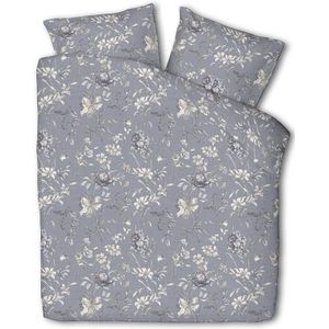 Dekbedovertrek Gray Blossom Dekbedovertrek - Tweepersoons (200x200 cm) - Grijs Katoen - Dessin: Natuur - Fresh & Co