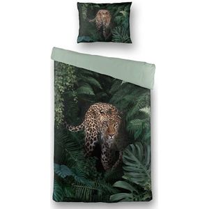Dekbedovertrek Jungle Cheetah Dekbedovertrek - Eenpersoons (140x220 cm) - Groen & Roze Microvezel Katoen - Dessin: Dieren - Luna -