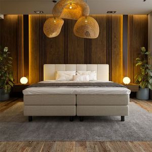 2-Persoons Boxspring Hotel - Wide - Beige 180x210 cm - Pocketvering - Inclusief Topper - Dekbed-Discounter.nl