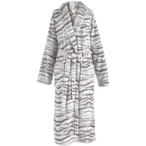 Zohome Siberian White Tiger Badjas Lang - Flanel Fleece - Maat L - Grey - Badjas Dames - Badjas Heren