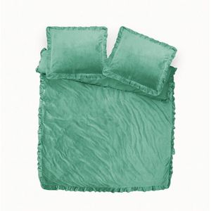 Y-NOT - Dekbedovertrek - Velvet Ruffles Granite Green - 2 Persoons - Groen