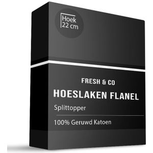 Sale: -30% | Splittopper Hoeslaken Katoen Flanel - 180x210cm - Zwart - Fresh And Co - Dekbed-Discounter.nl