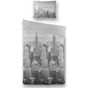 Dekbedovertrek City Silhouette - Eenpersoons (140x200 cm) - Grijs Polyester-katoen - Dessin: Landschap - Fresh and Co