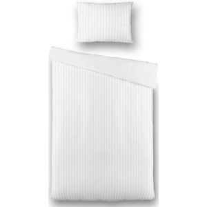Dekbedovertrek Katoen-Satijn - Satijnstreep - Wit - Eenpersoons (140x200 Cm) - Wit Katoen Katoen-satijn - Strepen - Presence - Dekbed-Discounter.nl