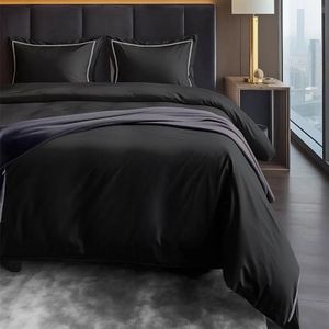 Dekbedovertrek Hotel Piping - Lits-Jumeaux (240x220 cm) - Zwart Microvezel - Dessin: Effen - Luna Bedding