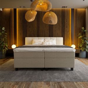 2-Persoons Boxspring Hotel Suite - Wide - Beige 180x210 cm - Pocketvering - Inclusief Topper - Dekbed-Discounter.nl