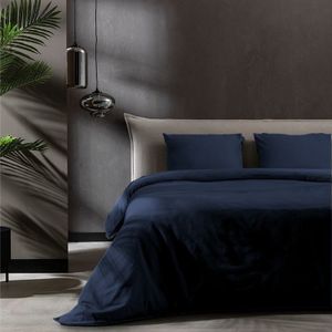 Fresh & Co - Dekbedovertrek Katoen Flanel - Navy - Lits-Jumeaux (240x220 Cm) - Effen