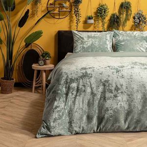 Dekbedovertrek Crushed Velvet Porcelain Dekbedovertrek - Tweepersoons (200x220 cm) - Groen Microvezel - Dessin: Effen - Manilla -