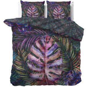 Dekbedovertrek Katoen-Satijn - Zelda - Lits-Jumeaux (240x220 Cm) - Meerkleurig & Paars Katoen-satijn - Natuur - Manilla - Dekbed-Discounter.nl