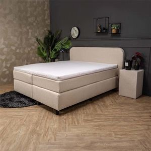 2-Persoons Boxspring Curvy - Teddystof - Creme/ Zand 160x210 cm - Pocketvering - Inclusief Topper - Dekbed-Discounter.nl