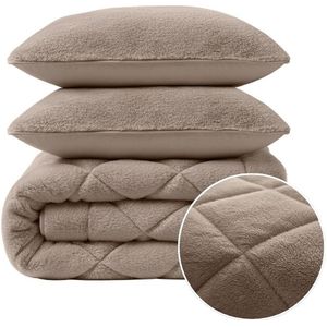 1+1 Gratis Wasbaar Lazy Dekbed Zonder Overtrek - Zonder Overtrek - Faux Fur - Taupe - Dekbed-Discounter.nl