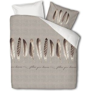 Dekbedovertrek Endless Feathers - Eenpersoons (140x220 cm) - Beige Polyester-katoen - Dessin: Veren - Luna Bedding - Dekbed-Discounter.nl
