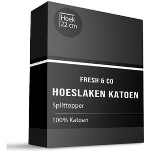 Splittopper Hoeslaken - Katoen - Zwart - 180x210cm - Zwart - Fresh And Co - Dekbed-Discounter.nl