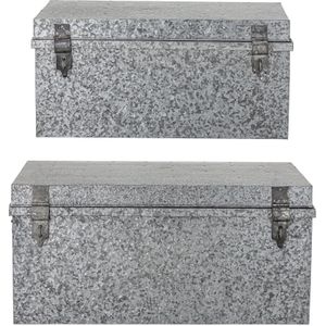 Opbergdozen met deksel metaal - zilver set van 2 stuks