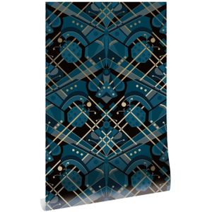 Art deco goud behang animaux butterfly - blauw