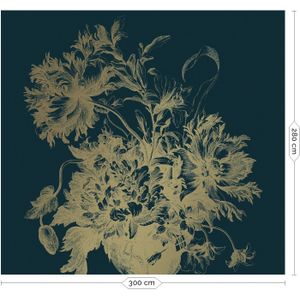 Engraved flowers goud behang MW-014 - 300x280cm