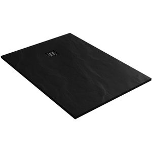 Brauer Relievo Crag douchebak mineraalmarmer - 140x100 cm - mat zwart