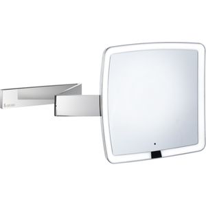 Smedbo Outline make-up spiegel vierkant - draaibaar wandmodel - Led verlichting - 20cm - 7x vergrotend - chroom