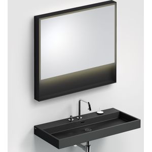 Clou Look at Me spiegel, met 2700K LED-verlichting, met een omlijsting in mat zwart. 90x8x80 (bxdxh)