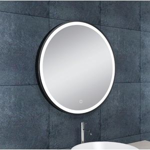 Badkamerspiegel Maro Rond 60x60cm Geintegreerde LED Verlichting Verwarming Anti Condens Touch Schakelaar Mat Zwart