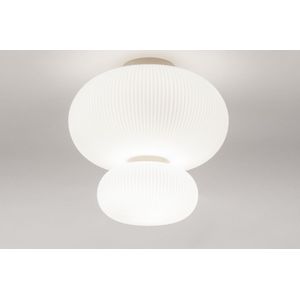 Japani plafondlamp van wit opaalglas met ribbel Lampion vormgeving