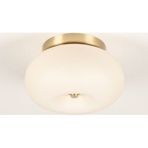 Ronde plafondlamp van glas in beige met messing/goud