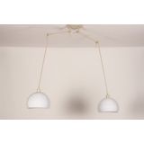 Verstelbare XL hanglamp met twee knikarmen en retro witte bollen