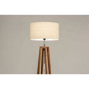 Landelijke vloerlamp van hout met beige linnen lampenkap