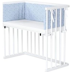 dreamgood Co-sleeper beuken wit gelakt / matras Prime Air / nest, horizontaal blauwe sterrenmix wit/saffierblauw
